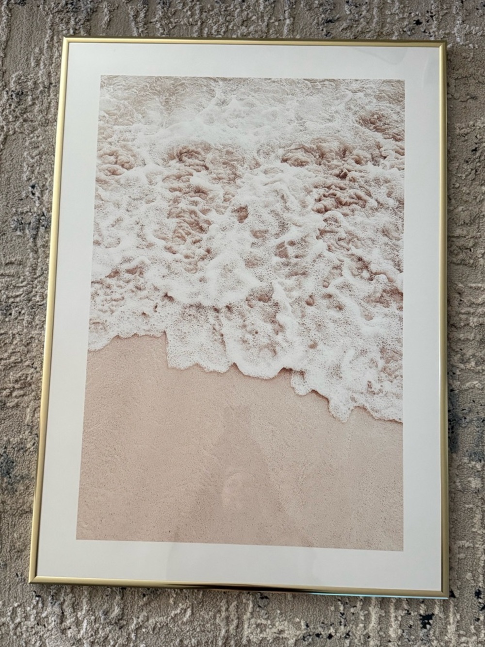 Framed Beach Wave Wall Art in Soft Blush - Size 20 W x 28 L